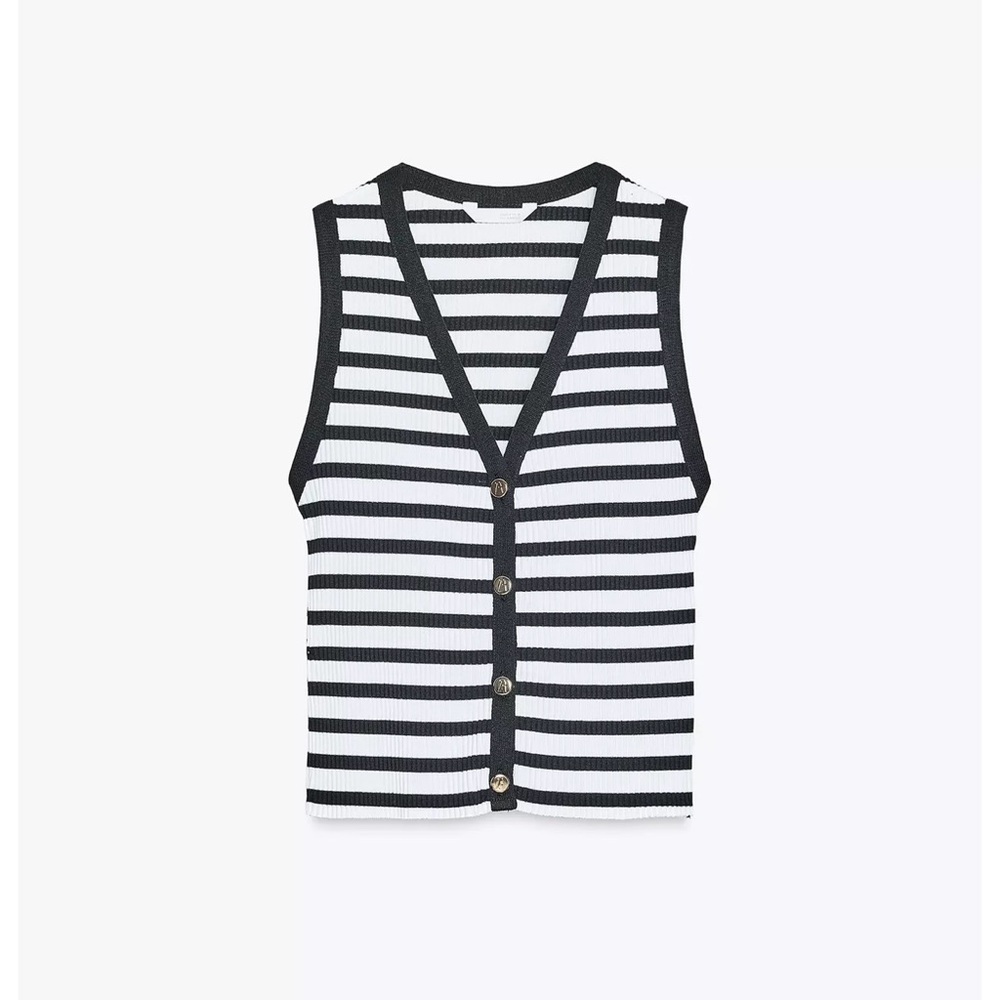 Zara Striped Black and White Sleeveless Top Vest Size M